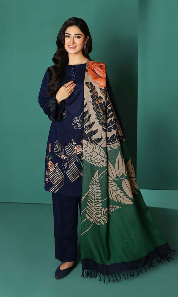 Nishat D # 234 - 01 | 3pc Luxury Dhanak | Wool Print Shawl