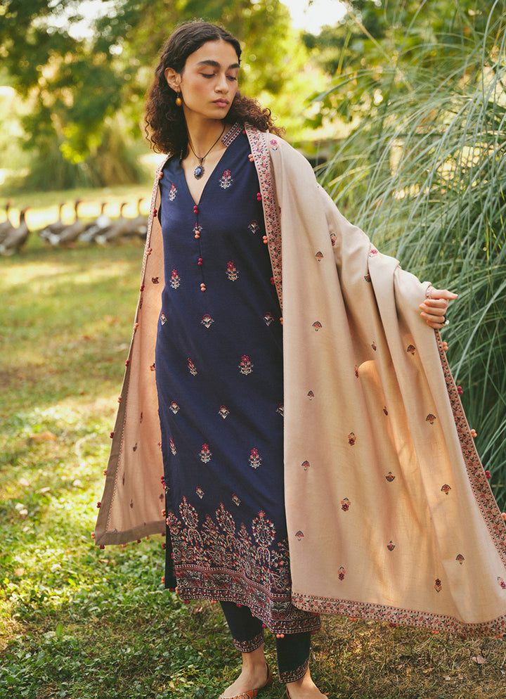 Maria B D # 178 - 01 | 3PC Luxury Dhanak | Dhanak Embroidered Shawl