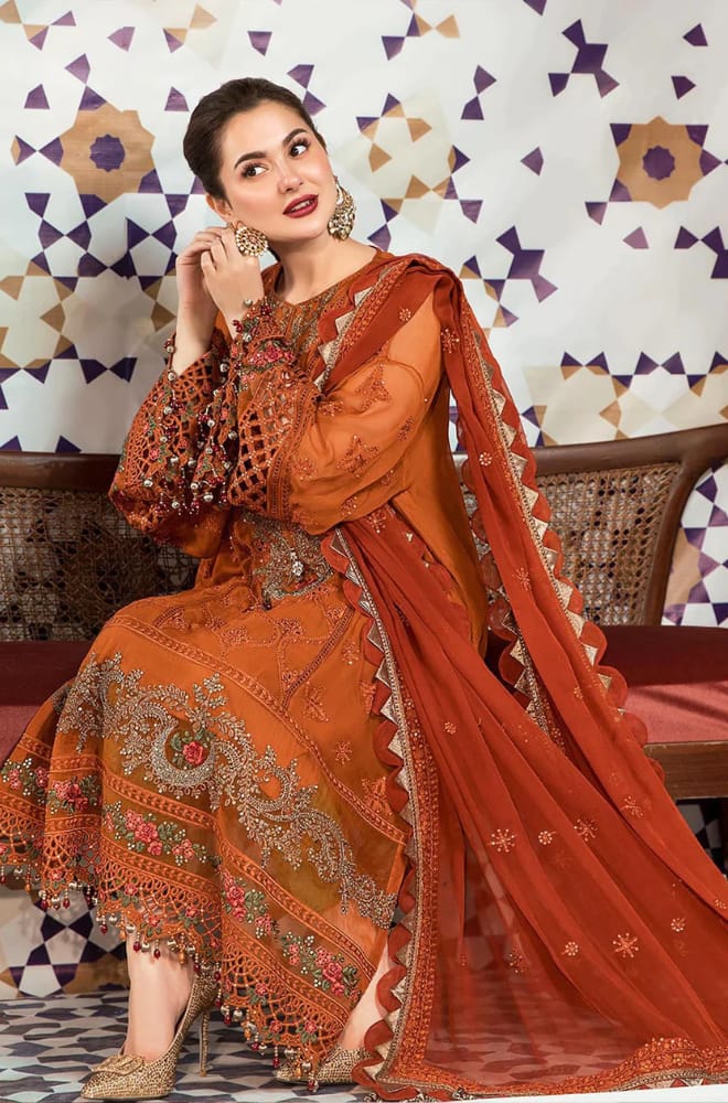 Maria B D # 232 - 01 | 3pc Luxury Dhanak | Dhanak Embroidered Shawl