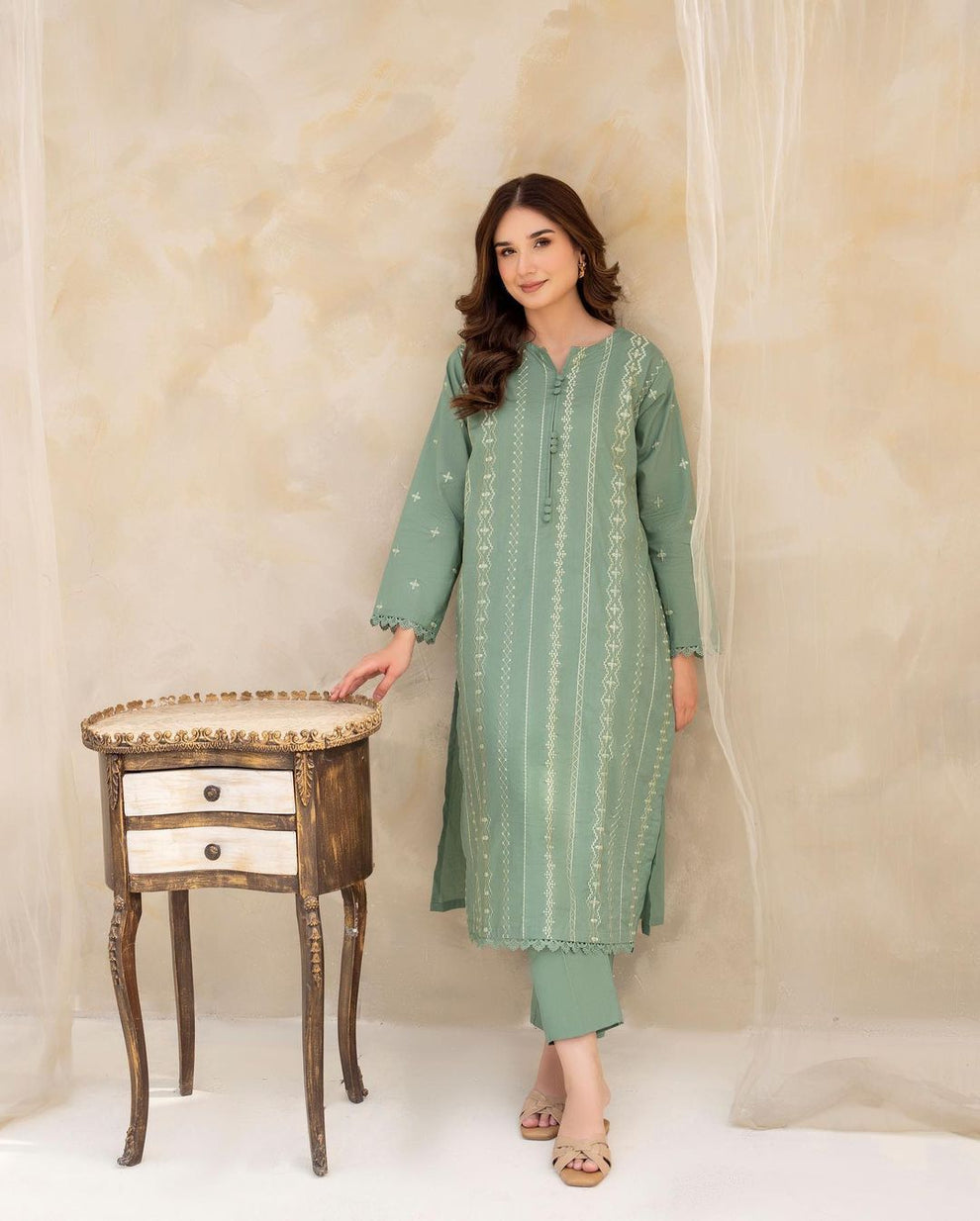 Lazuli D # 330- 01 | 2PC Luxury Lawn | Embroidered Shirt With Embroidered Sleeves With Embroidered Trouser