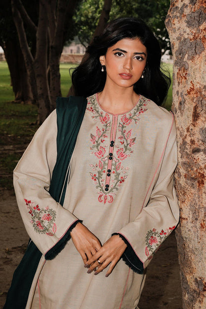 Zara Shahjahan D # 225-02 | 3pc Dhanak with Heavy Embriodered Dhanak Shawl