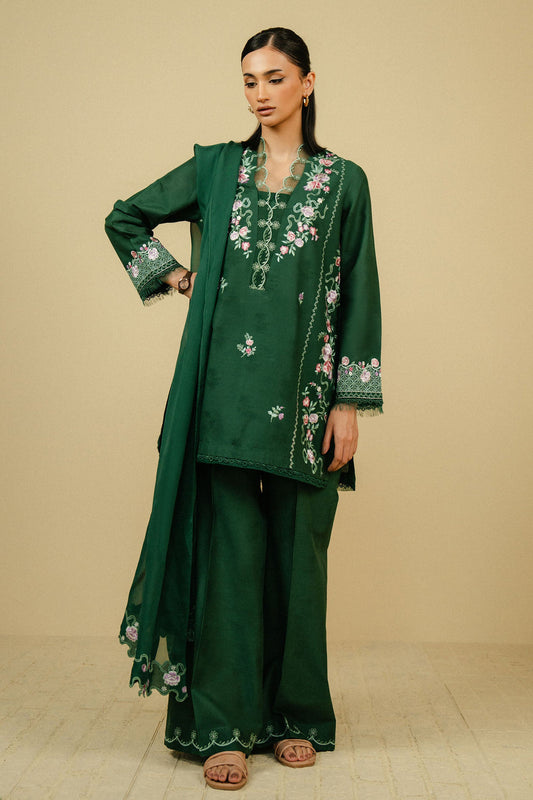 Zahra Shahjahan D # 238 - 01 | 3pc Luxury Dhanak Embroidered Shirt | Chiffon Embroidered Duppata