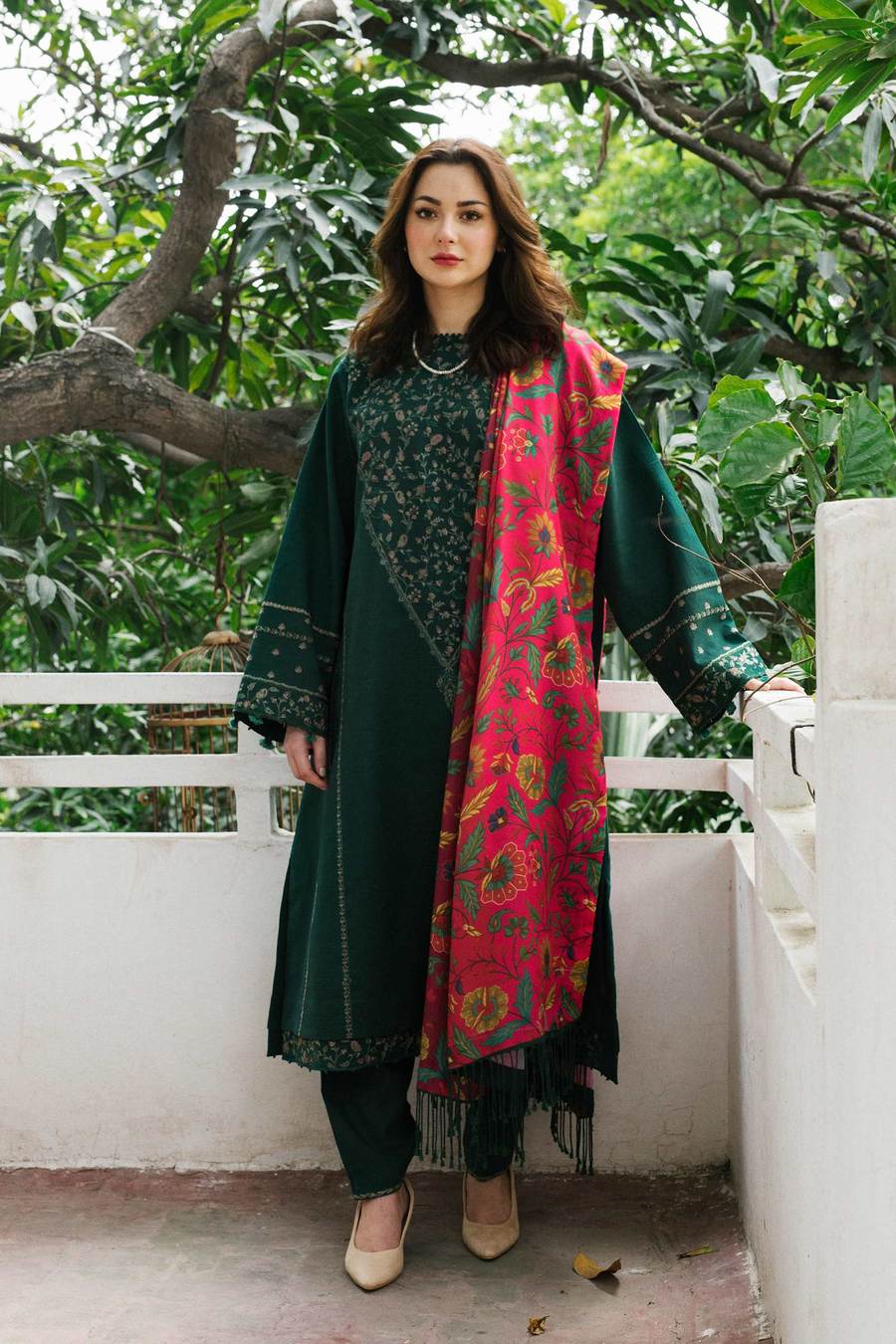 Zara Shahjahan D # 222 - 01 | 3pc Luxury Dhanak | Wool Print Shawl