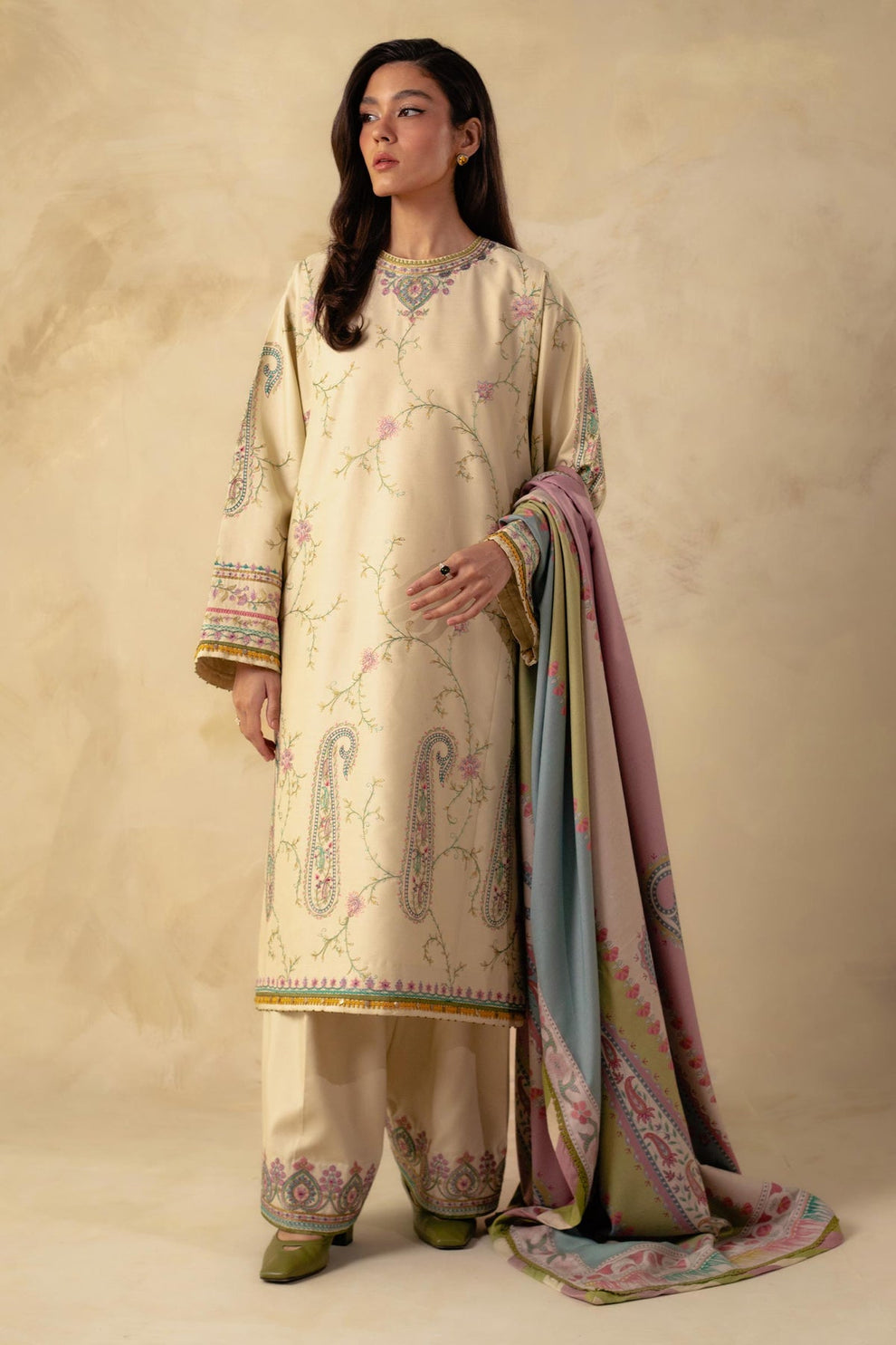 Zara Shahjahan D#29-02 | 3pc Dhanak with Digital Printed Wool Shawl