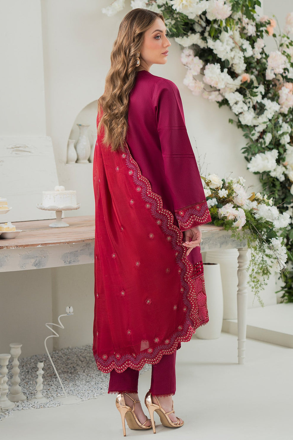 Ziva D # 339 - 01 | 3PC Luxury Lawn | Bamber Chiffon Embroidered Dupatta