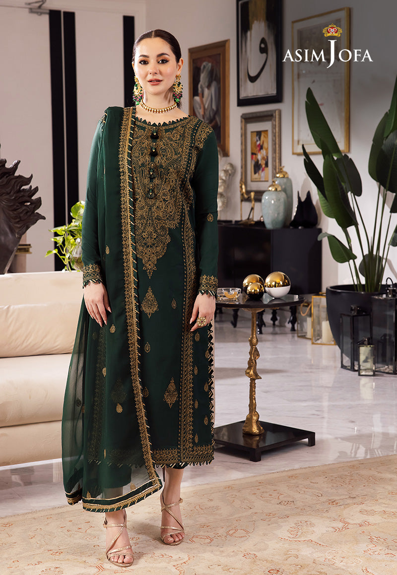 Asim Jofa D # 201 - 01 | 3pc Luxury Viscous | Chiffon Embroidered Dupatta