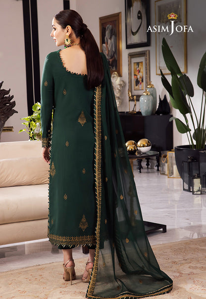 Asim Jofa D # 201 - 01 | 3pc Luxury Viscous | Chiffon Embroidered Dupatta