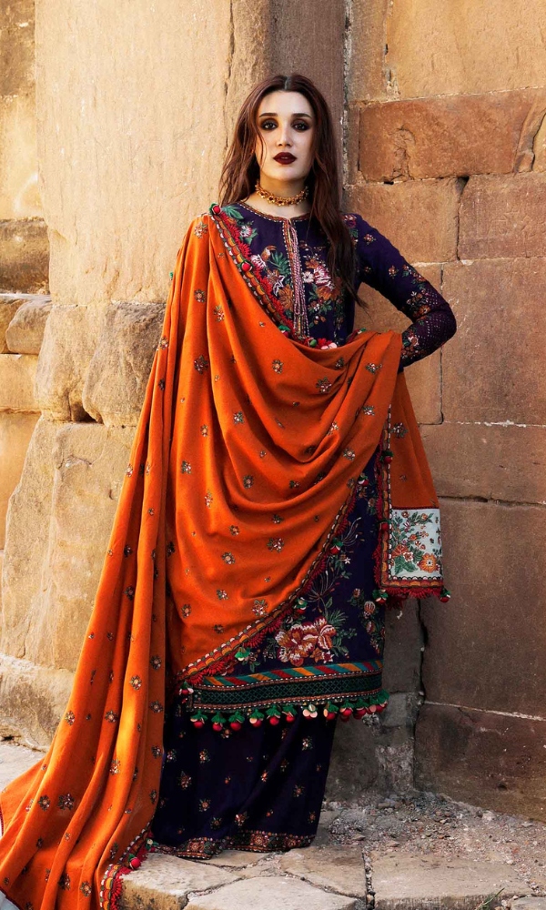 Bareeze B D # 196 -01 | 3pc Dhanak With Dhanak Embroidered Heavy Shawl