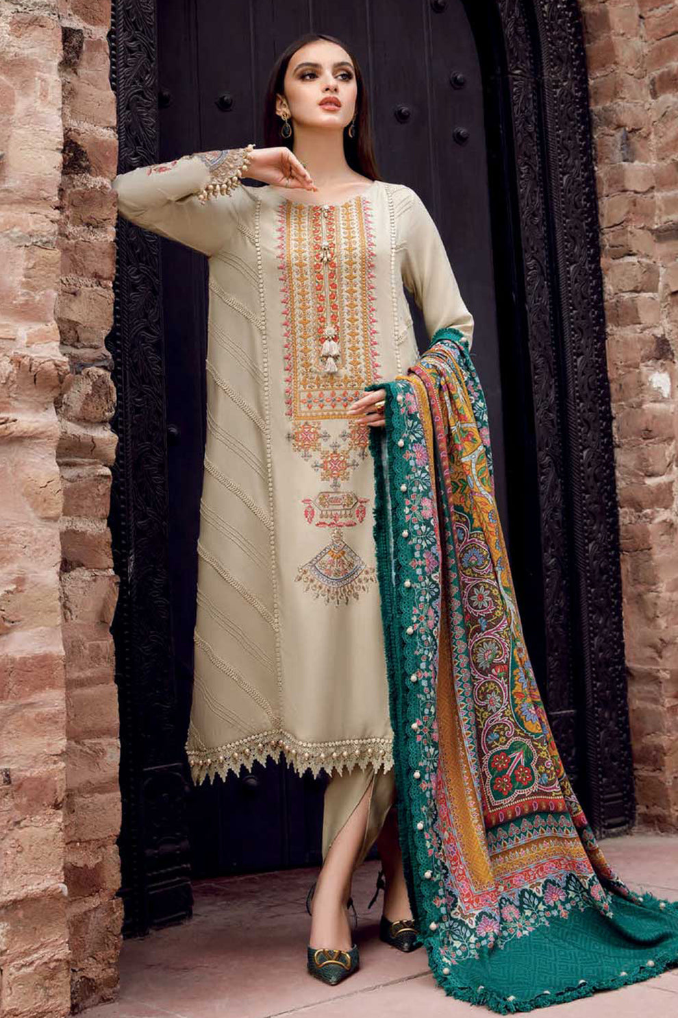 Maria B # 184 - 01 | 3PC Luxury Lawn | Monar Printed Dupatta