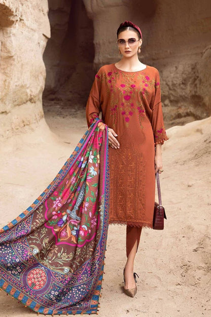 Maria B D # 27-01 | 3pc Dhanak With Wool Shawl