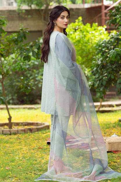 Jazmin D # 245-01 | 3pc Dhanak Embriodered Shirt with Dhanak Printed Dupatta