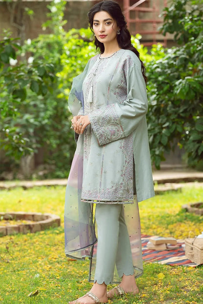 Jazmin D # 245-01 | 3pc Dhanak Embriodered Shirt with Dhanak Printed Dupatta