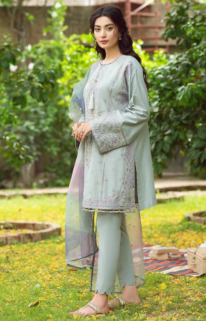 Jazmin D # 245-01 | 3pc Dhanak Embriodered Shirt with Dhanak Printed Dupatta