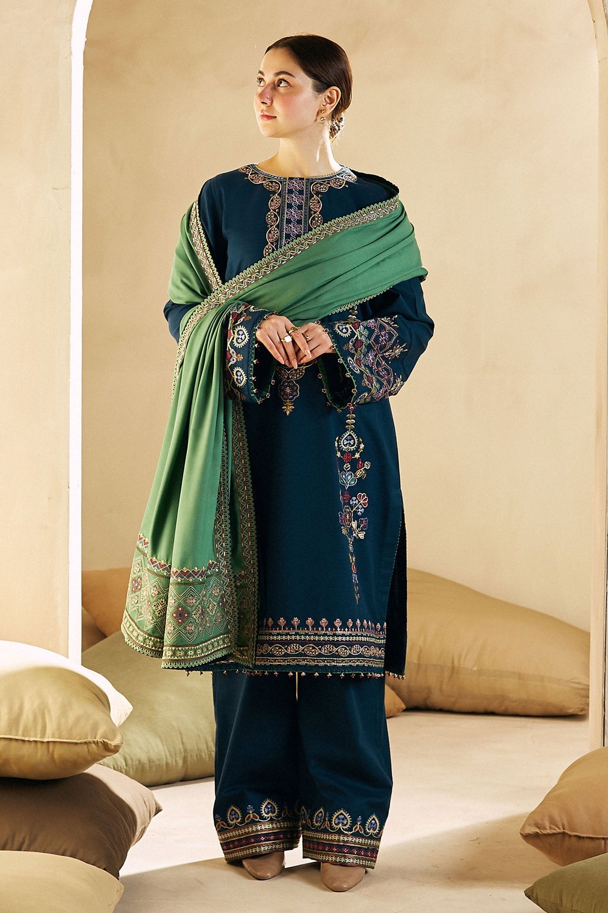 Zara Shahjahan D#26-01 | 3pc Dhanak with Embriodered Dhanak Shawl